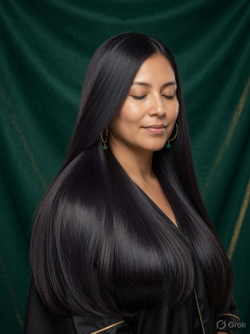 After keratin: glass-smooth dark hair