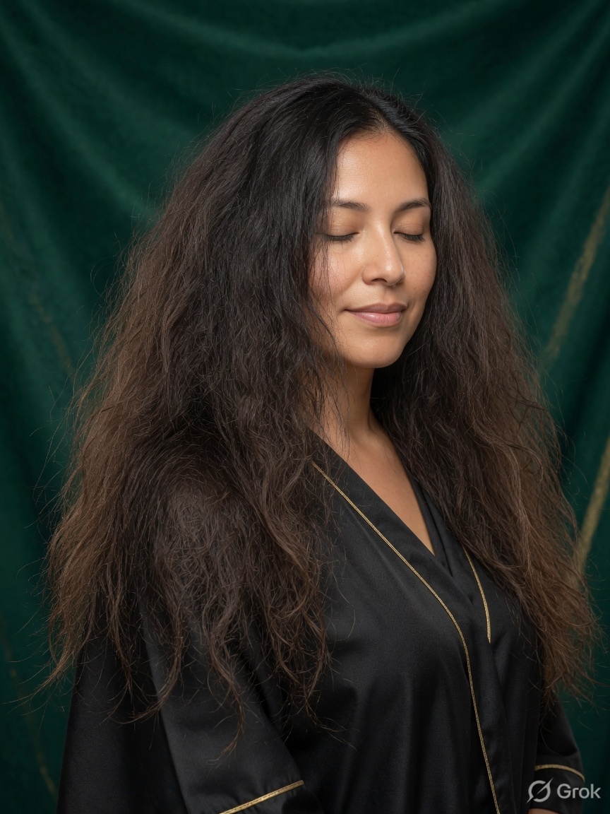 Before keratin: frizzy, unmanageable dark hair